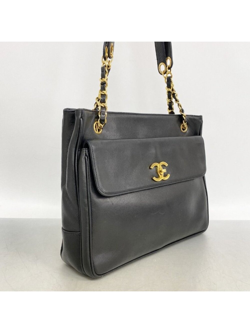 Chanel Chain Tote Lambskin Black Gold - Picture 2 of 10